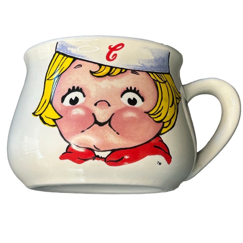 Vintage Campbell’s Soup Pot Belly Bowl Mug 16 oz Cheeky Kid Ceramic Cup Retro 90